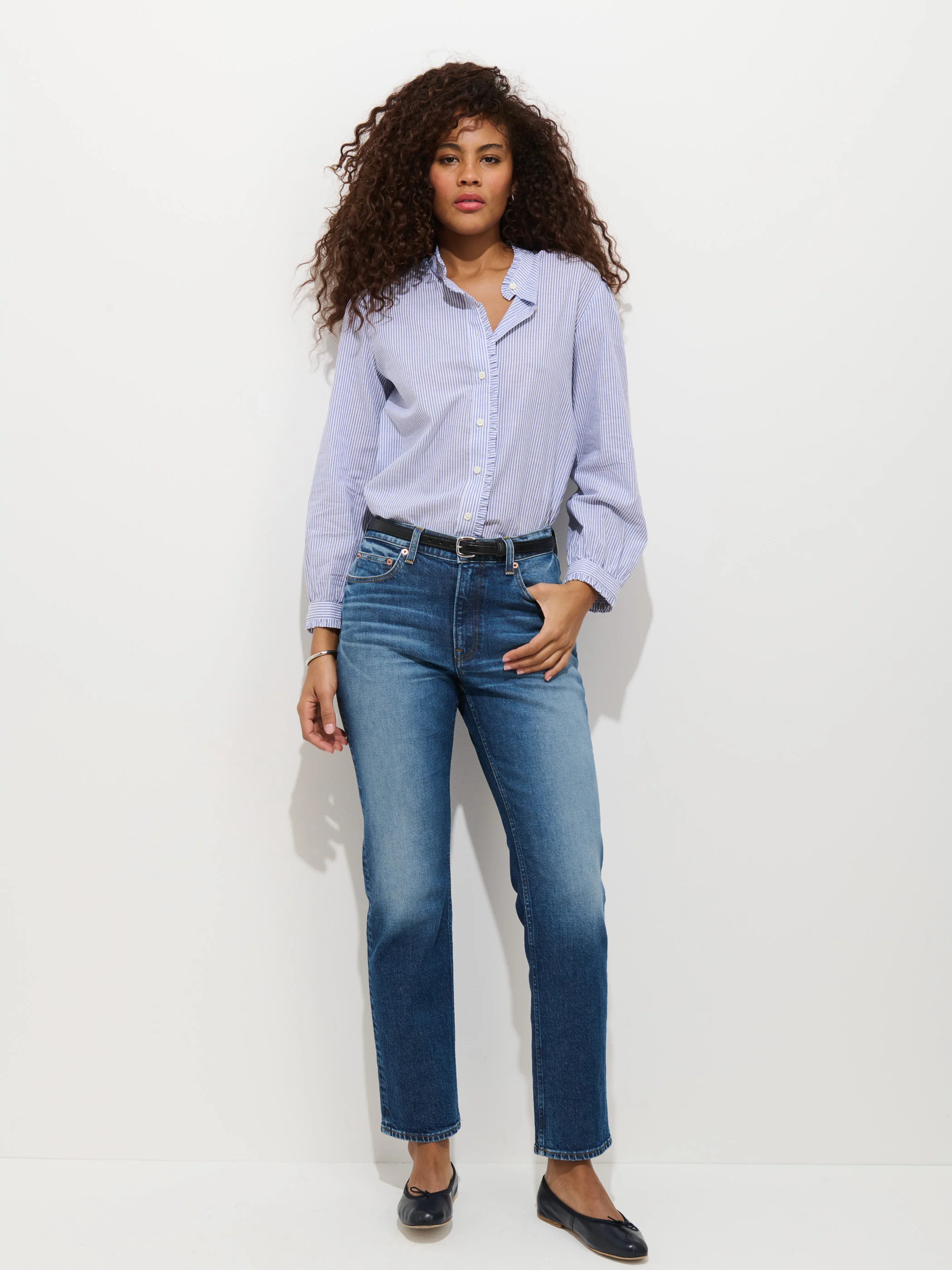 Chantilly Striped Ruffle Shirt In Cotton Voile - Image 6