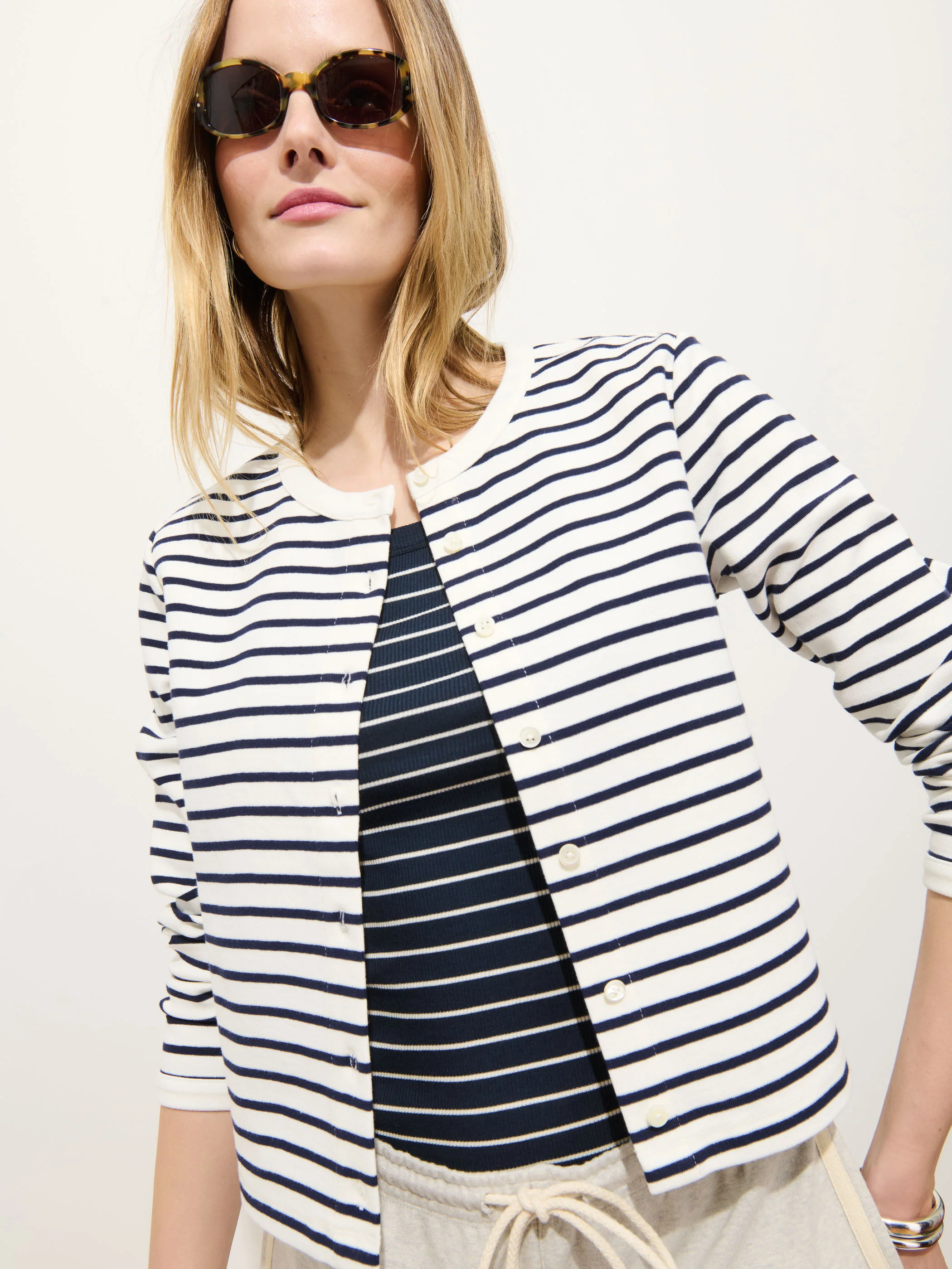 Coco Sport Striped Cardigan In Cotton - Image 5