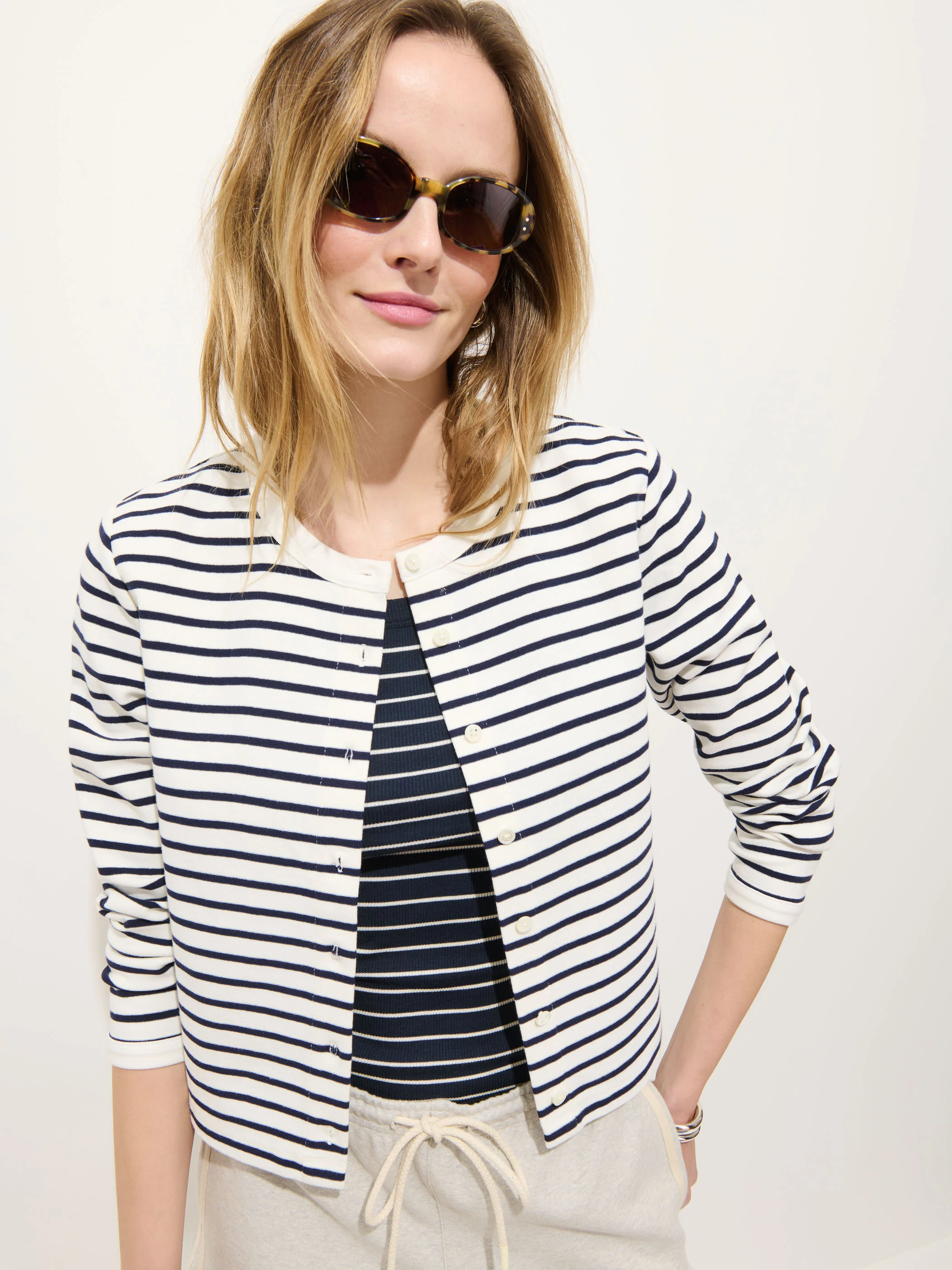 Coco Sport Striped Cardigan In Cotton - Image 6