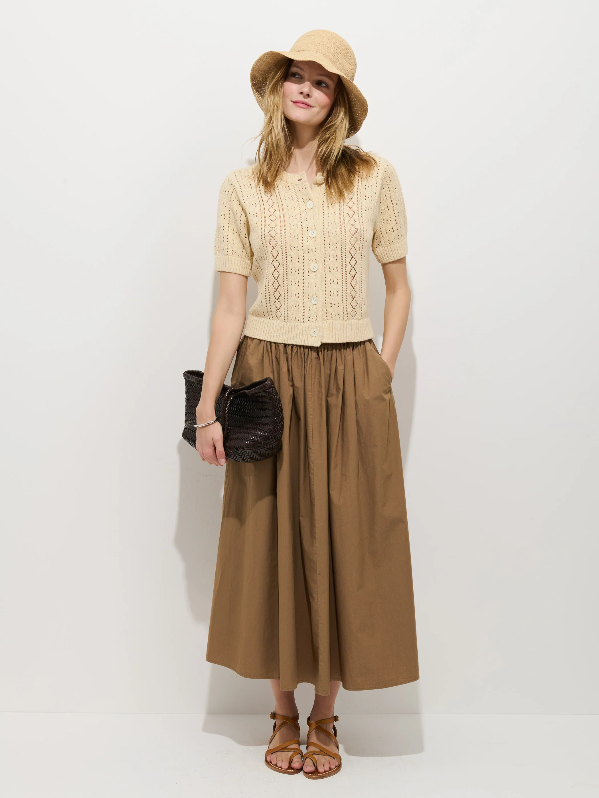 Elle Pointelle Cardigan In Linen Cotton - Image 3