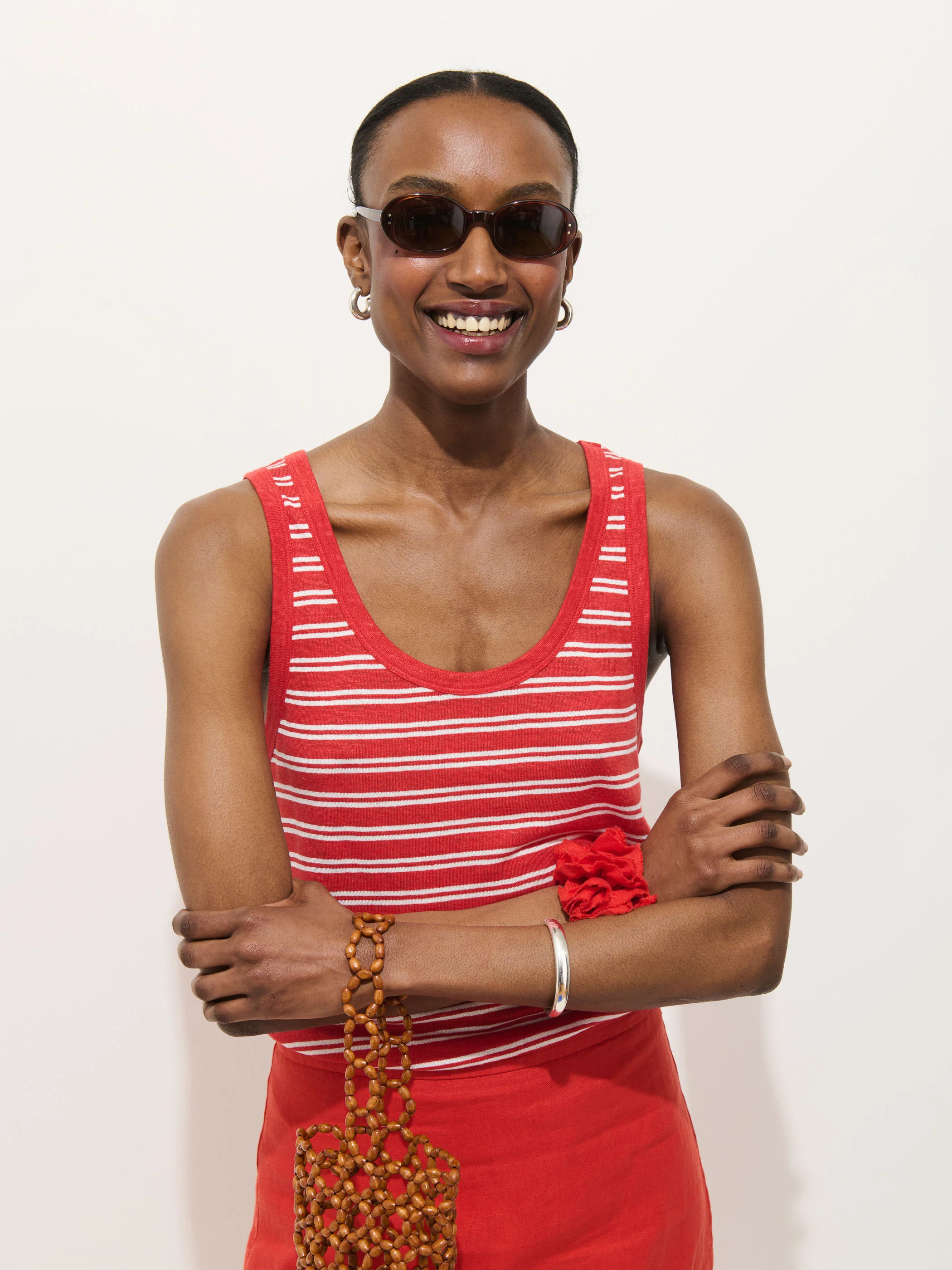 Garcon Striped Tank In Linen Cotton