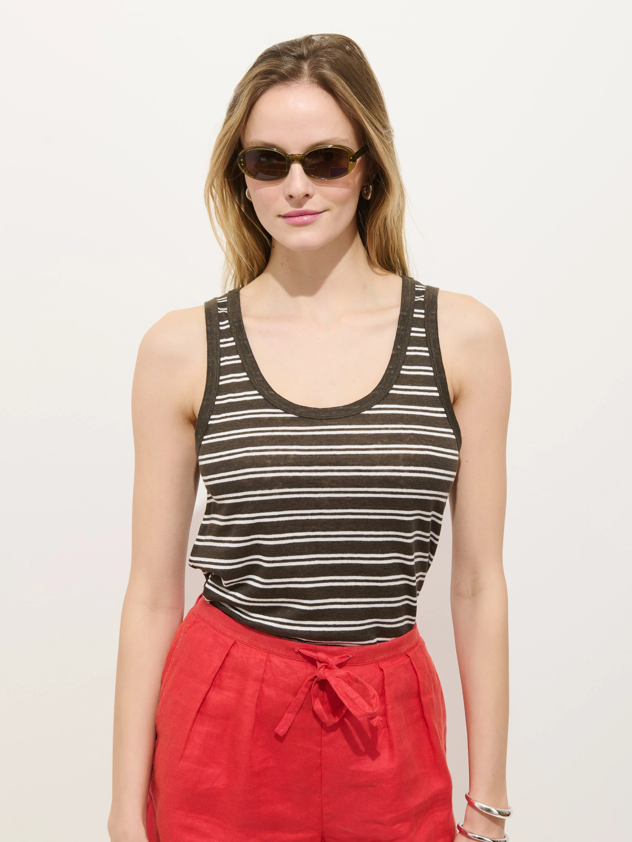 Garcon Striped Tank In Linen Cotton