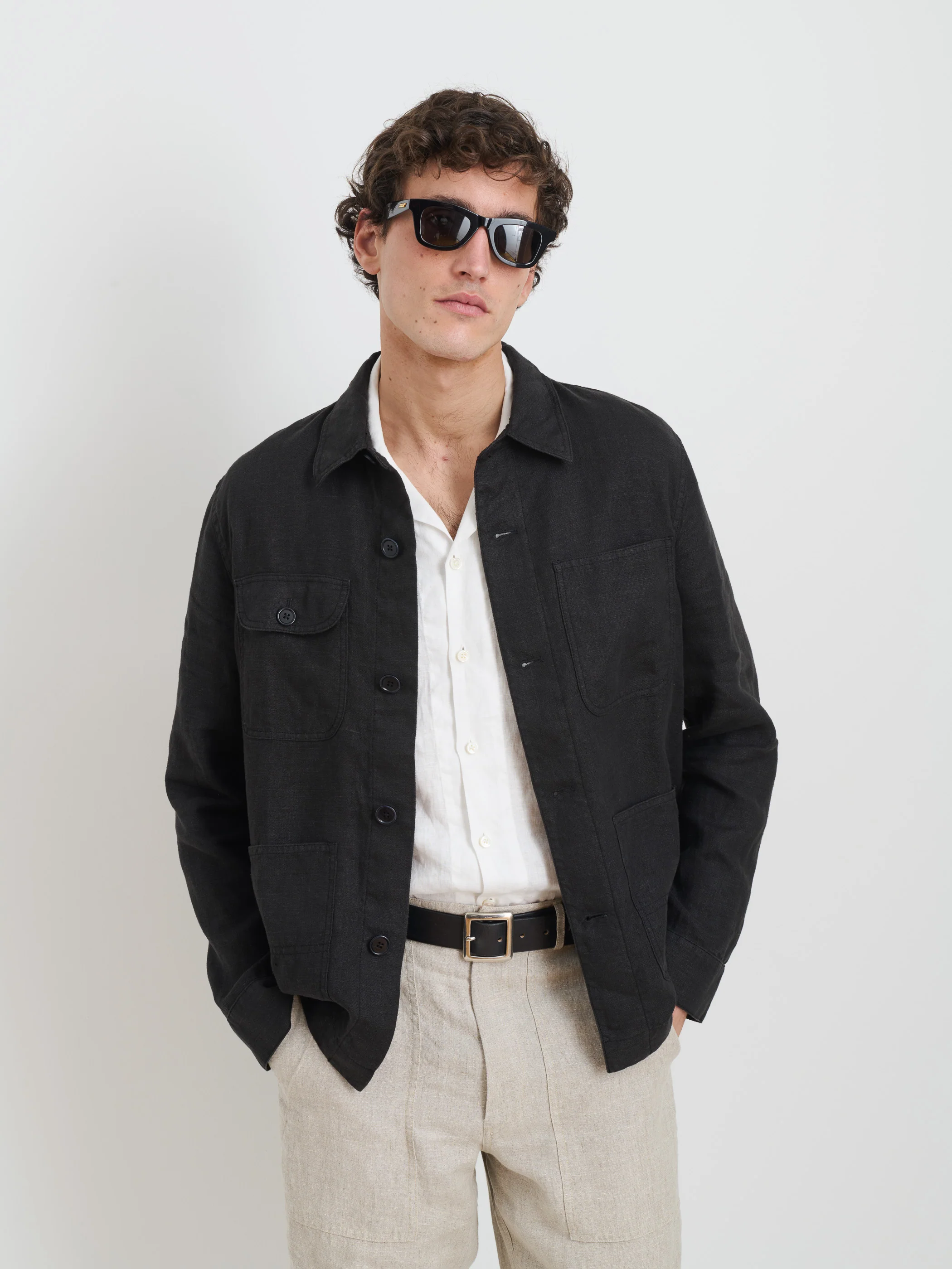 Garment Dyed Work Jacket in Linen - Image 2
