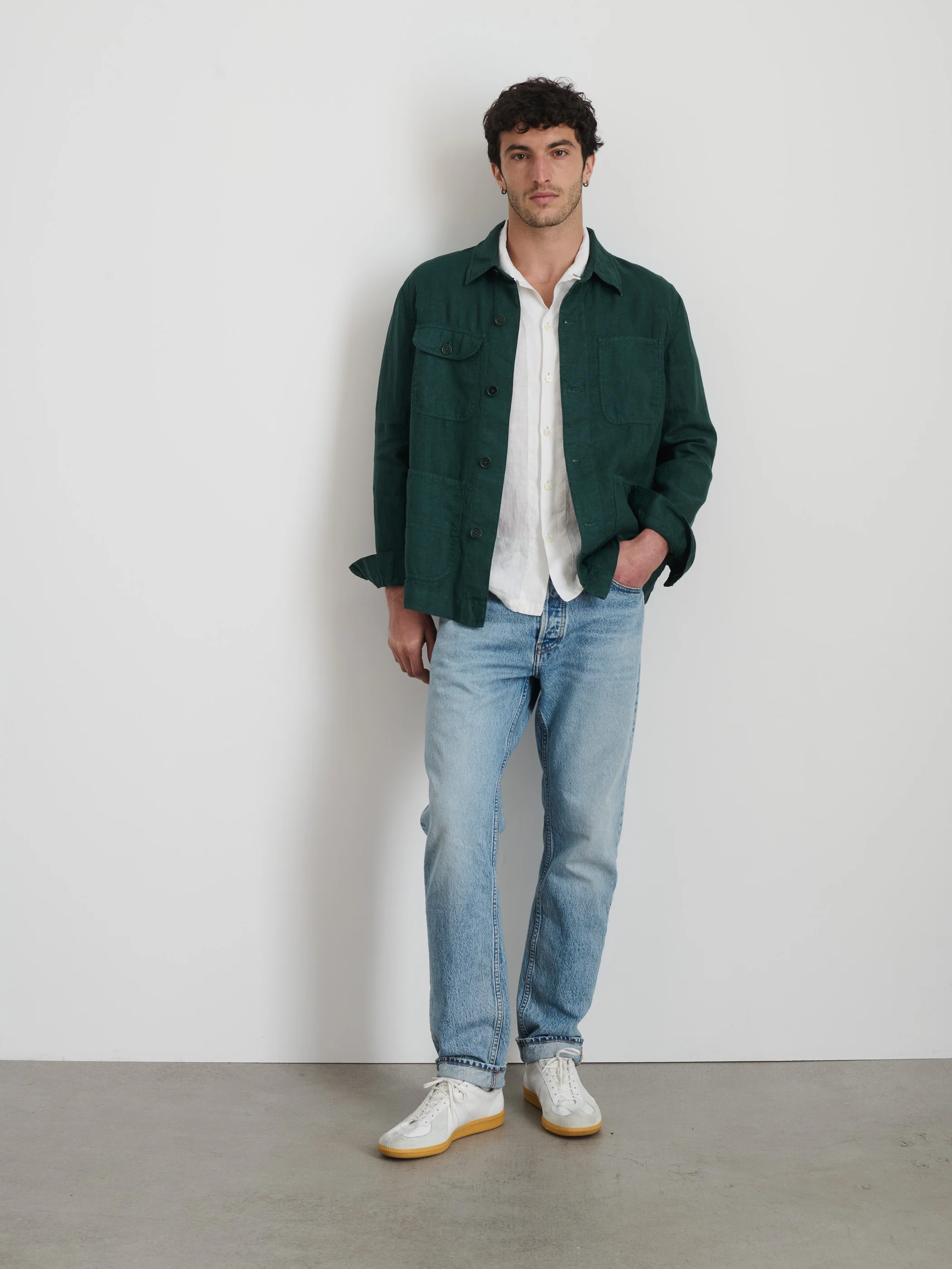 Garment Dyed Work Jacket in Linen - Image 3