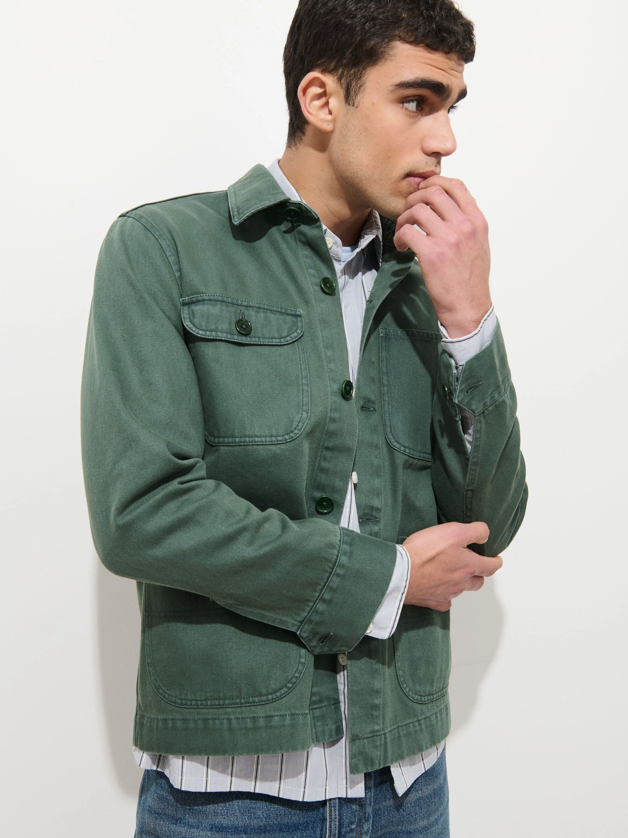 Garment Dyed Work Jacket In Recycled Denim - Image 7