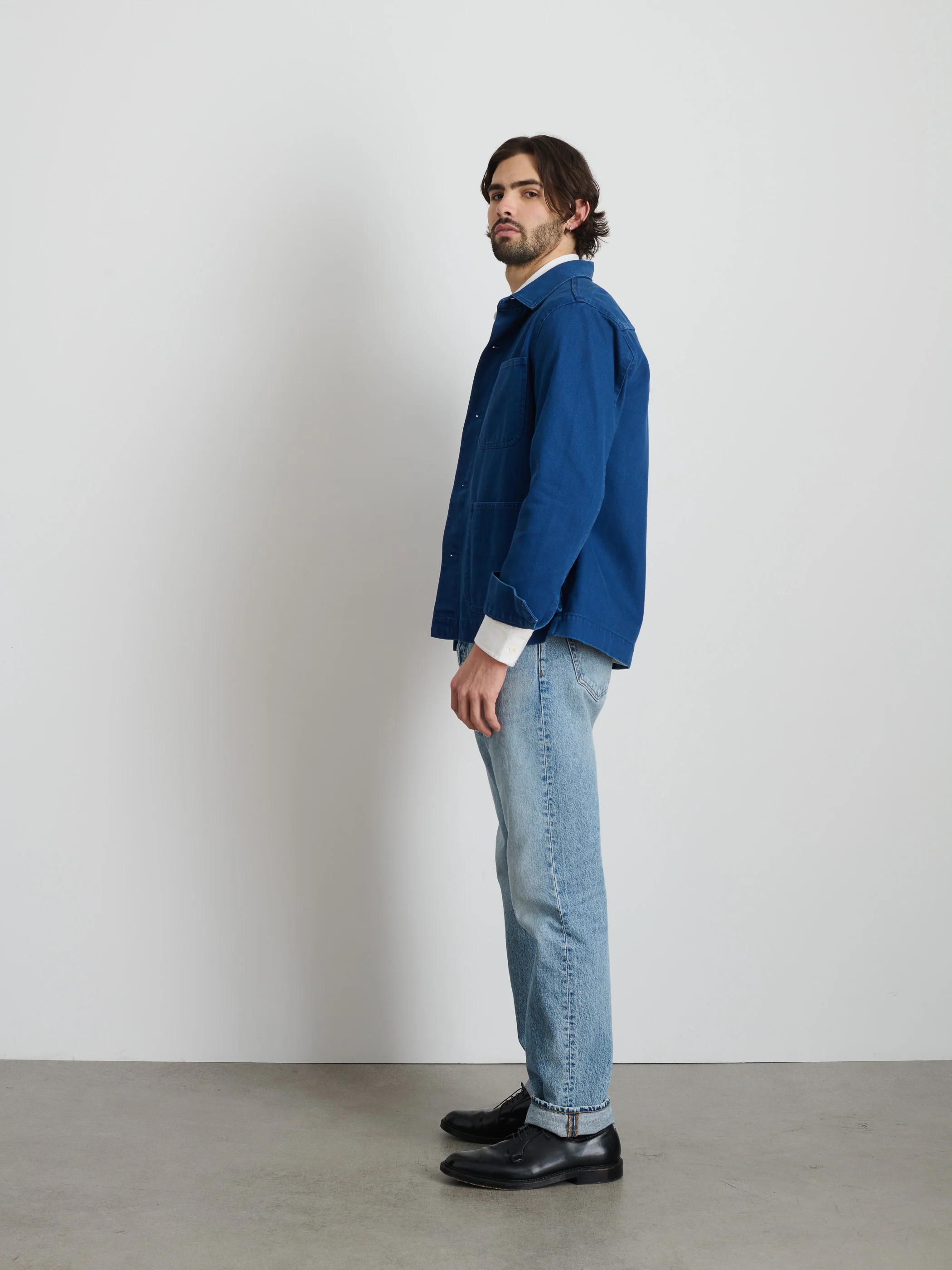 Garment Dyed Work Jacket In Recycled Denim - Image 4