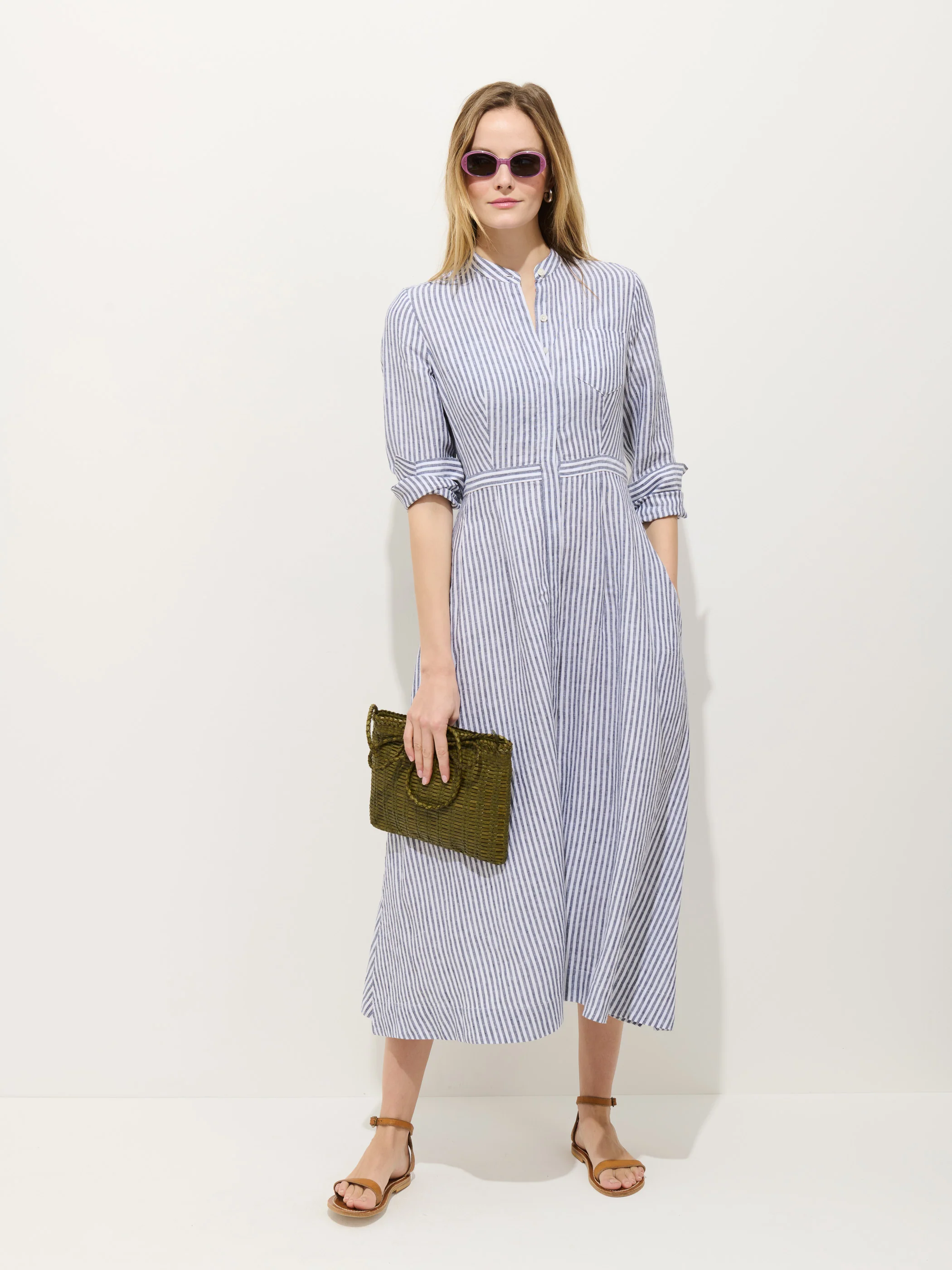 Isabella Striped Dress In Linen