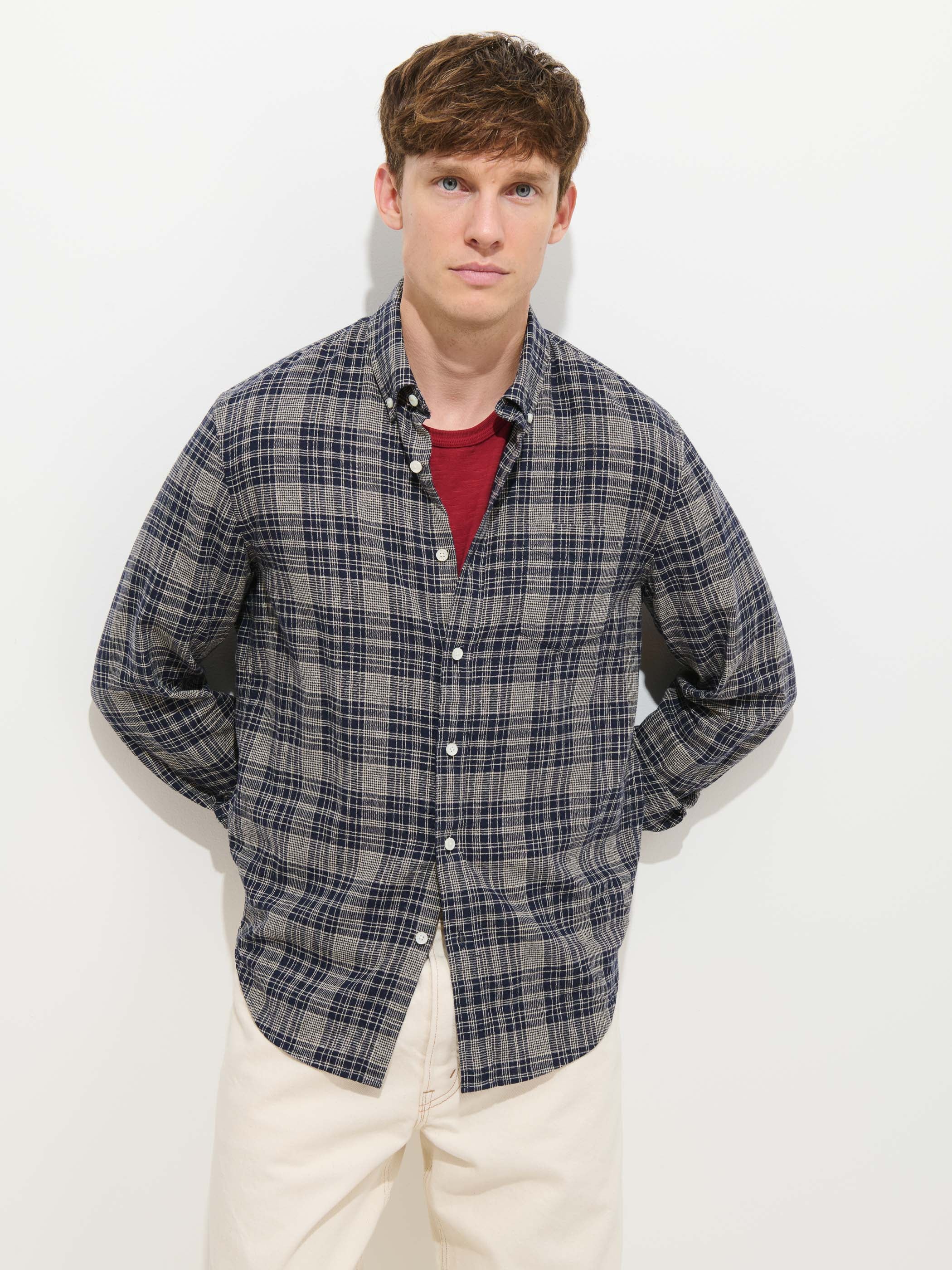 Mill Check Shirt In Linen Cotton