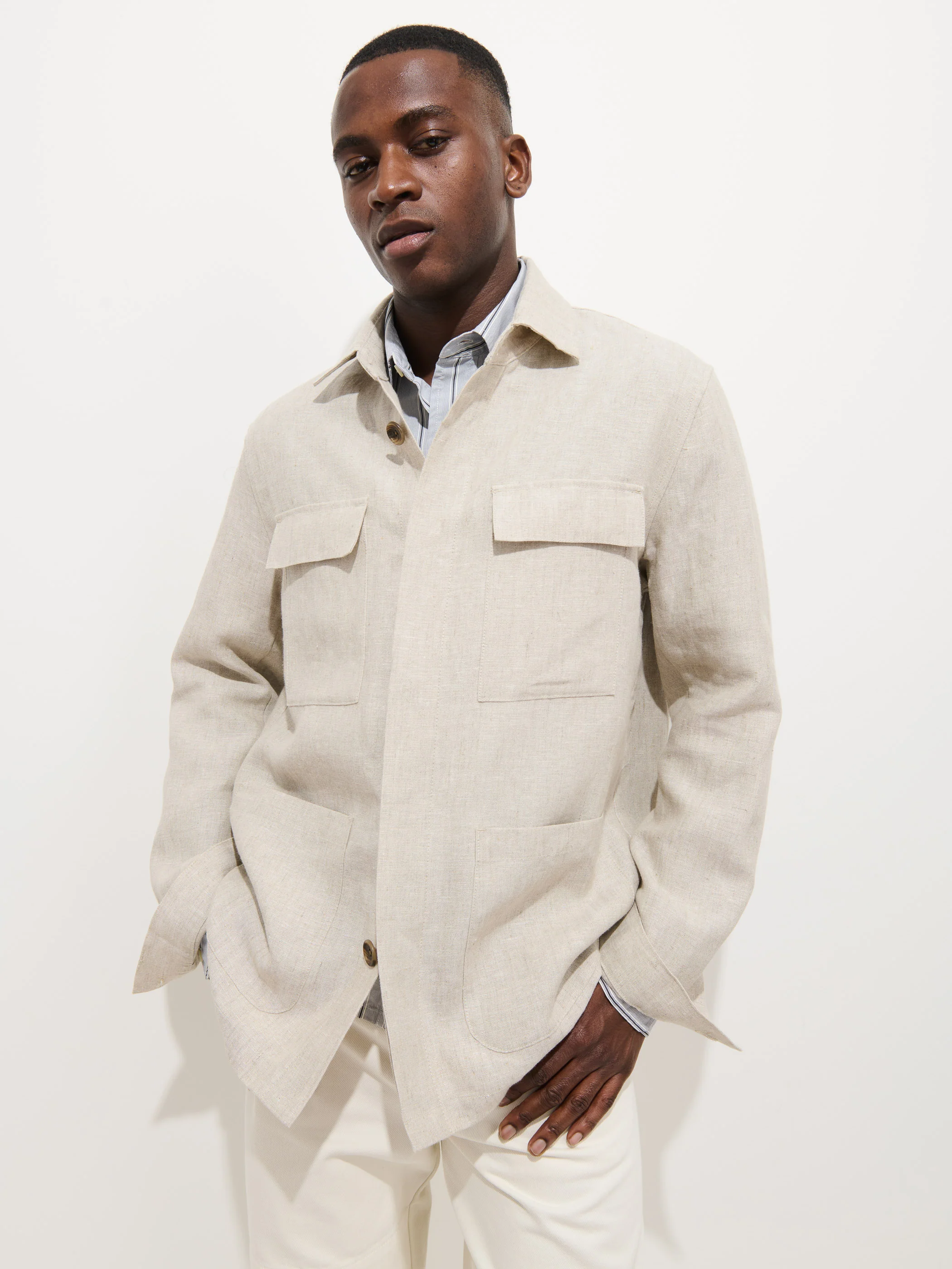 Riviera Work Jacket In Flax Linen - Image 9