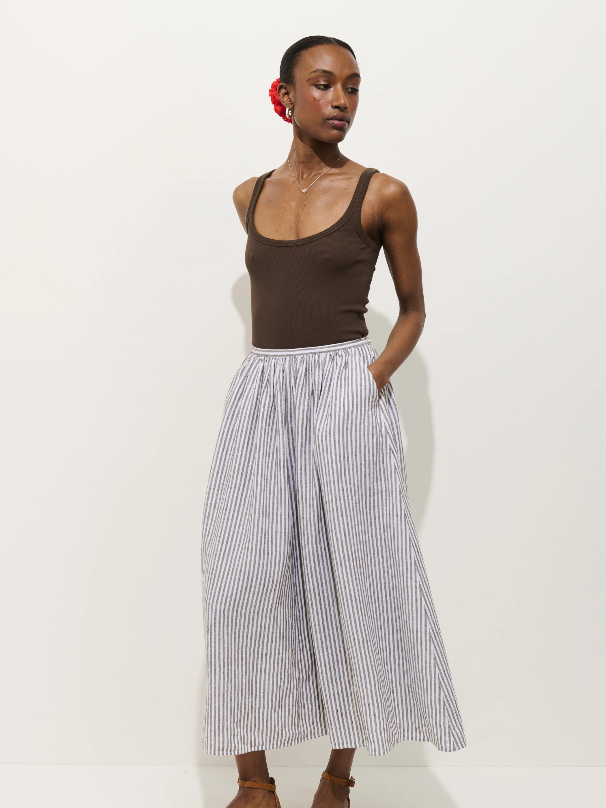 Sarah Striped Skirt In Linen