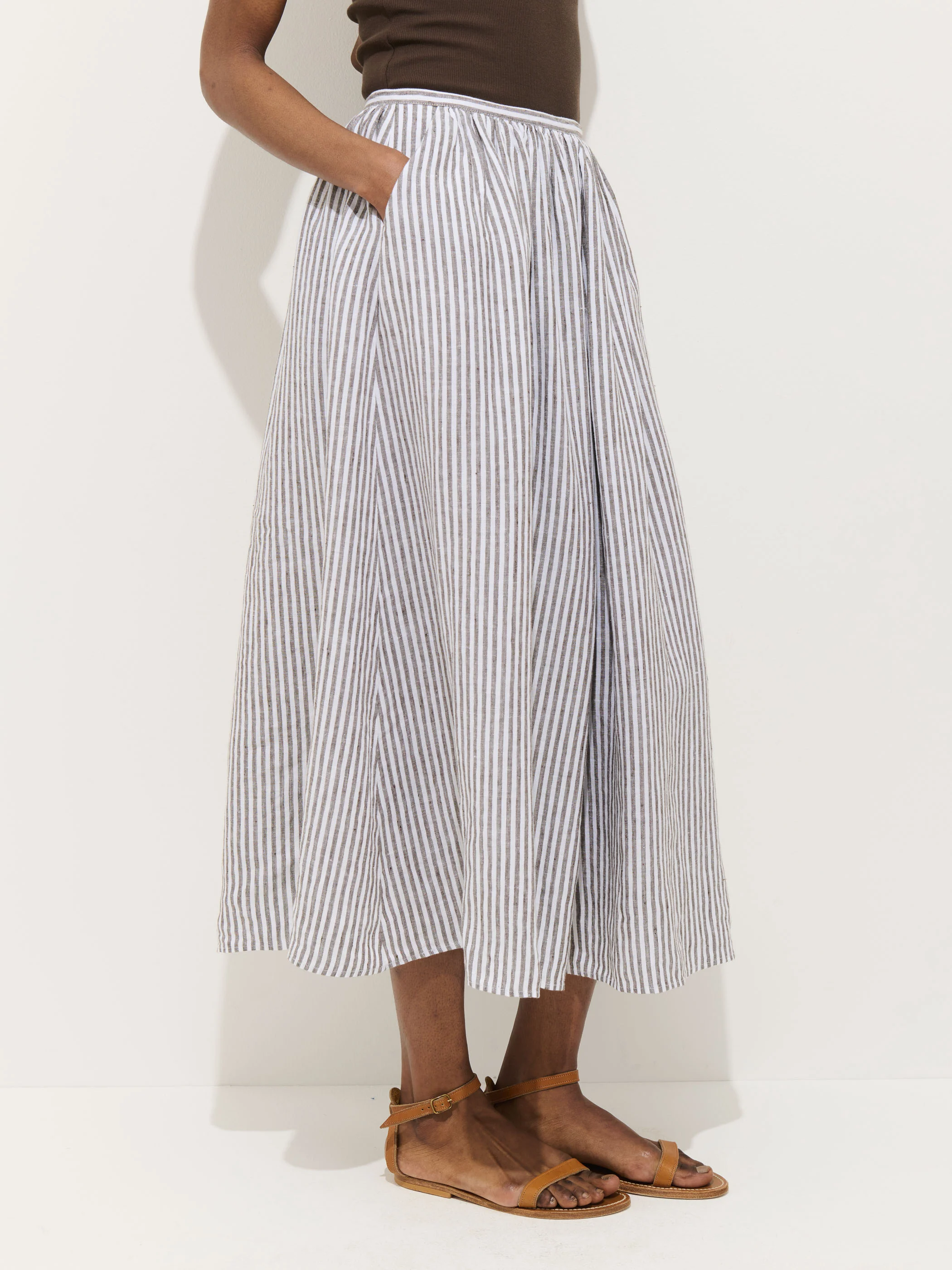 Sarah Striped Skirt In Linen - Image 6