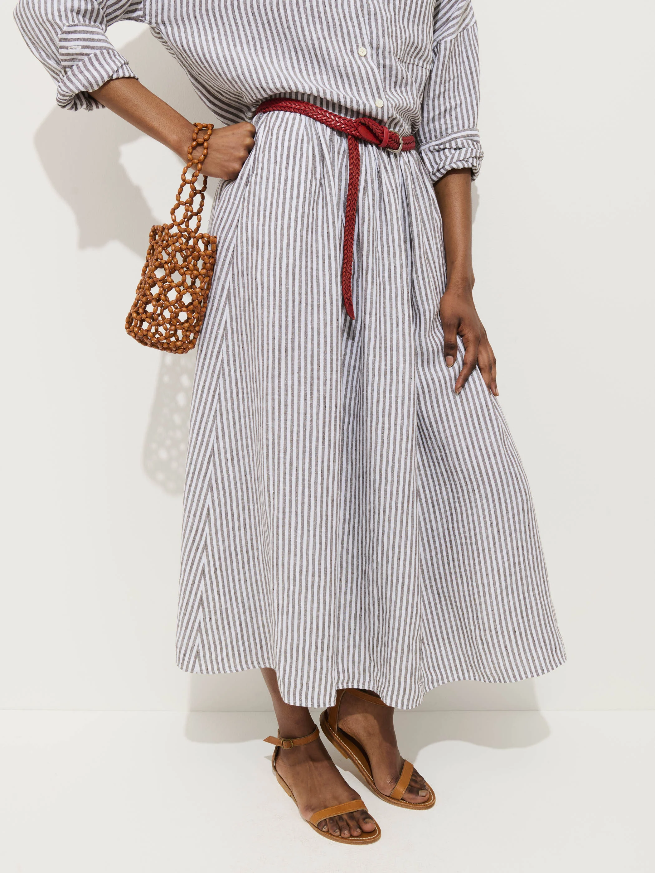 Sarah Striped Skirt In Linen - Image 7