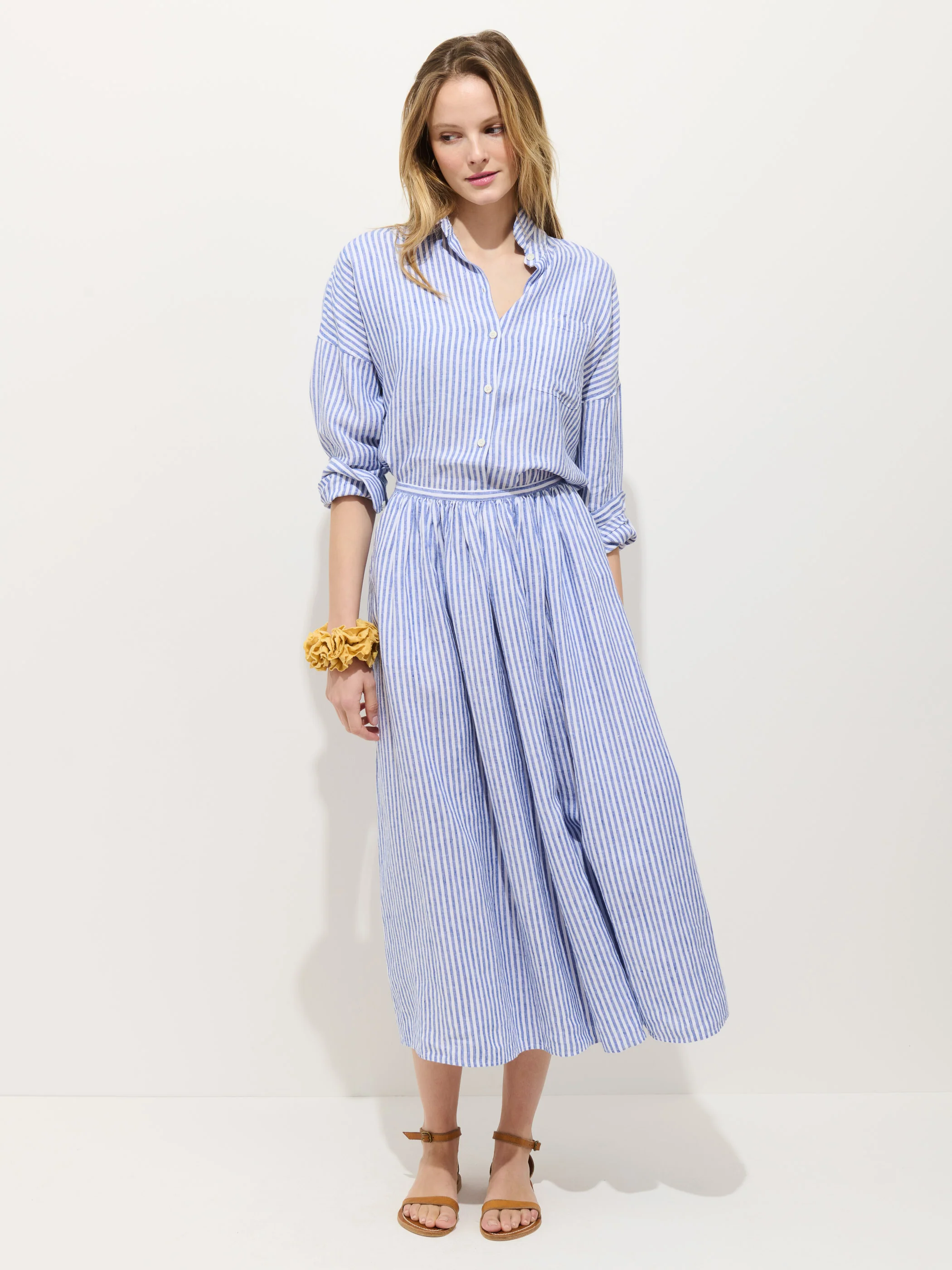 Sarah Striped Skirt In Linen - Image 3