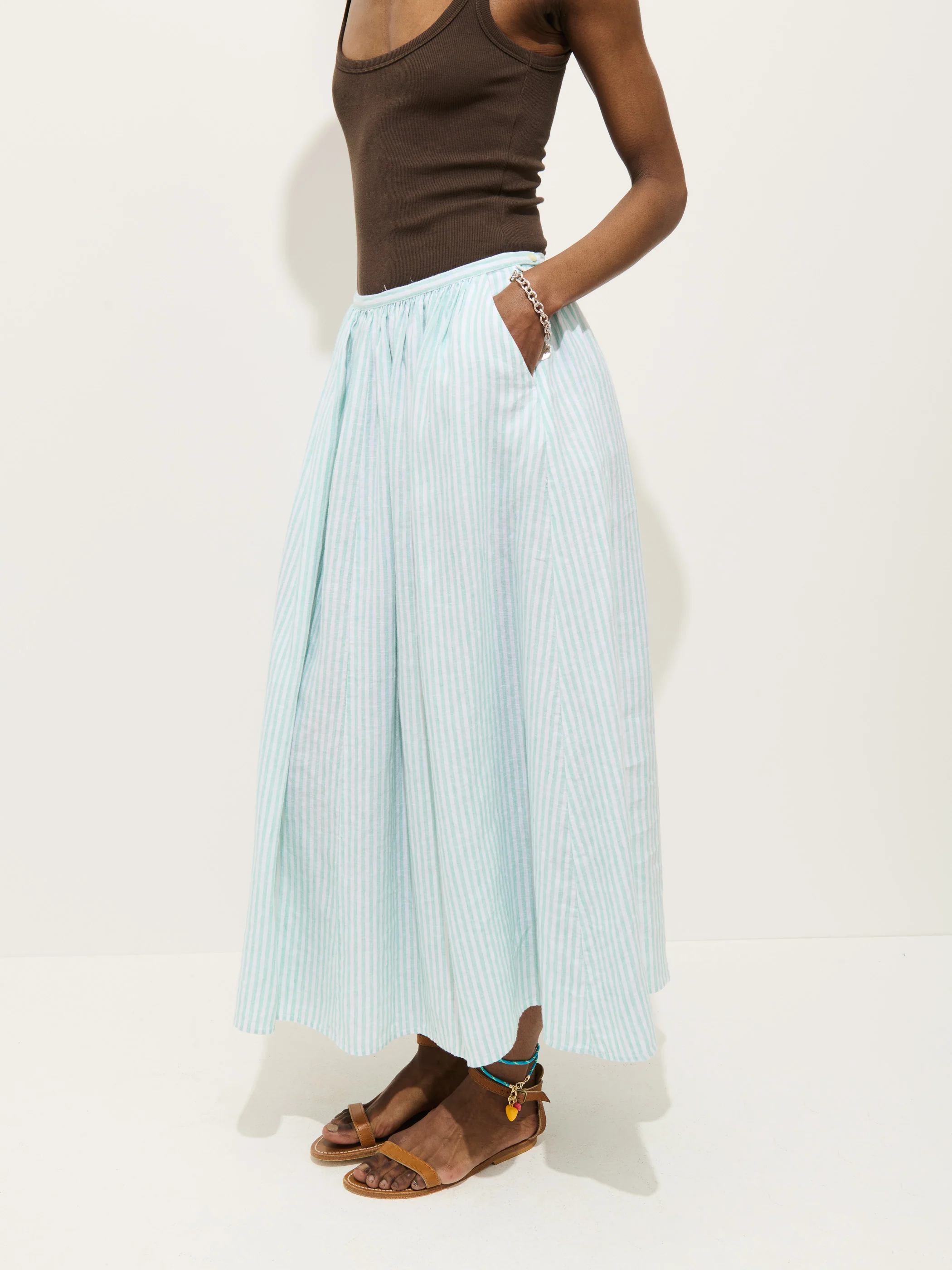 Sarah Striped Skirt In Linen - Image 4