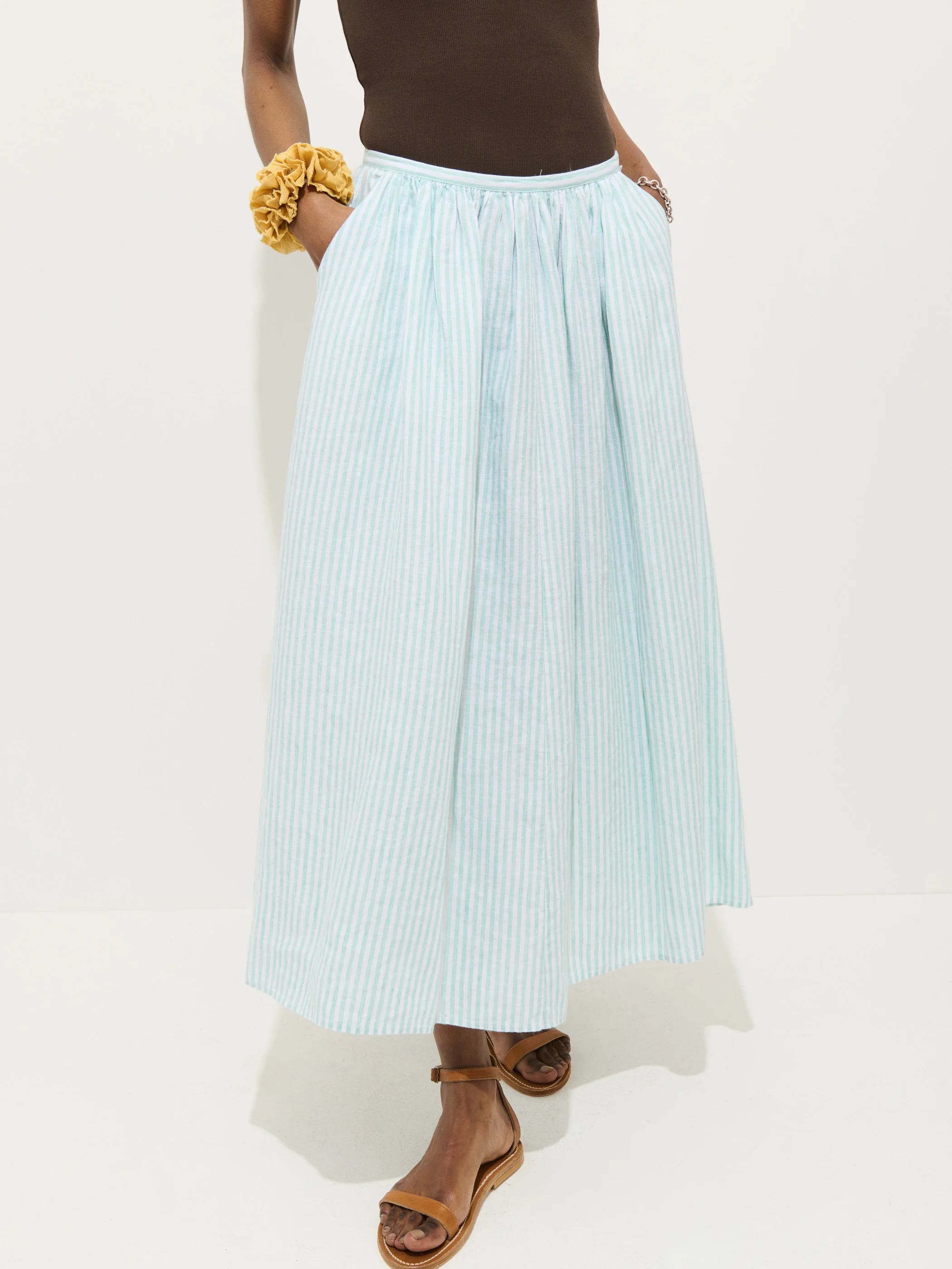 Sarah Striped Skirt In Linen - Image 5