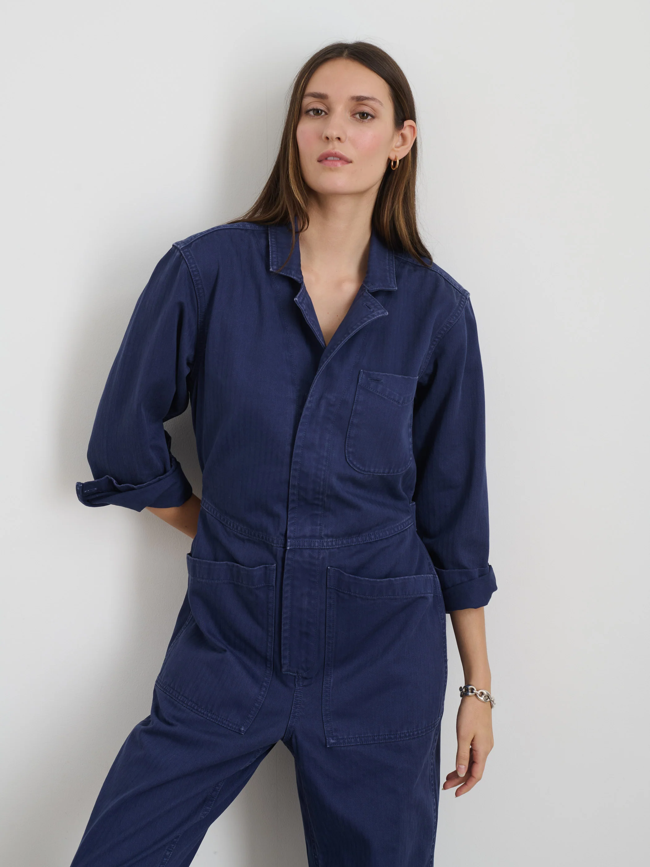 Standard Zip Jumpsuit in Herringbone - Image 3