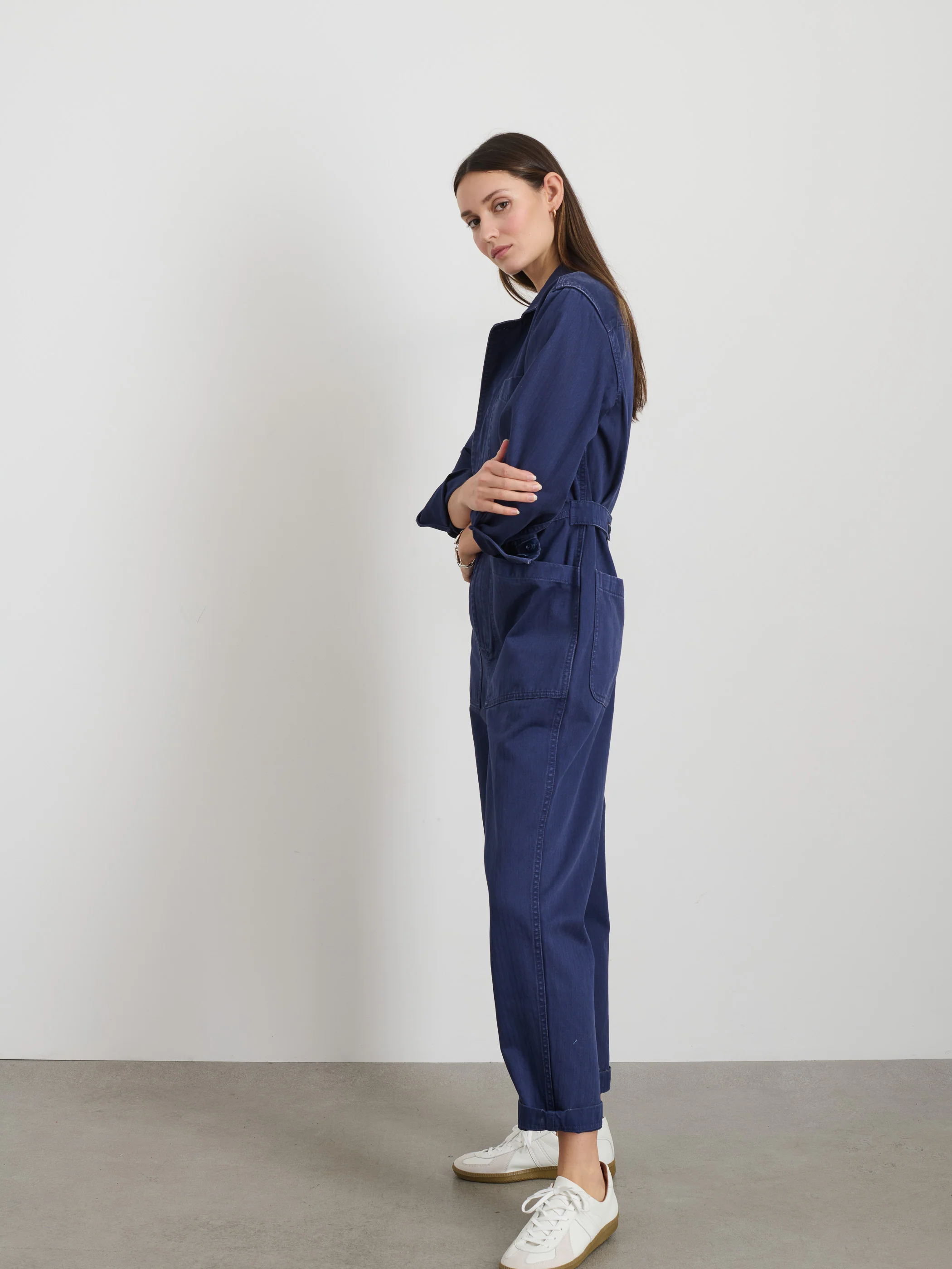Standard Zip Jumpsuit in Herringbone - Image 4