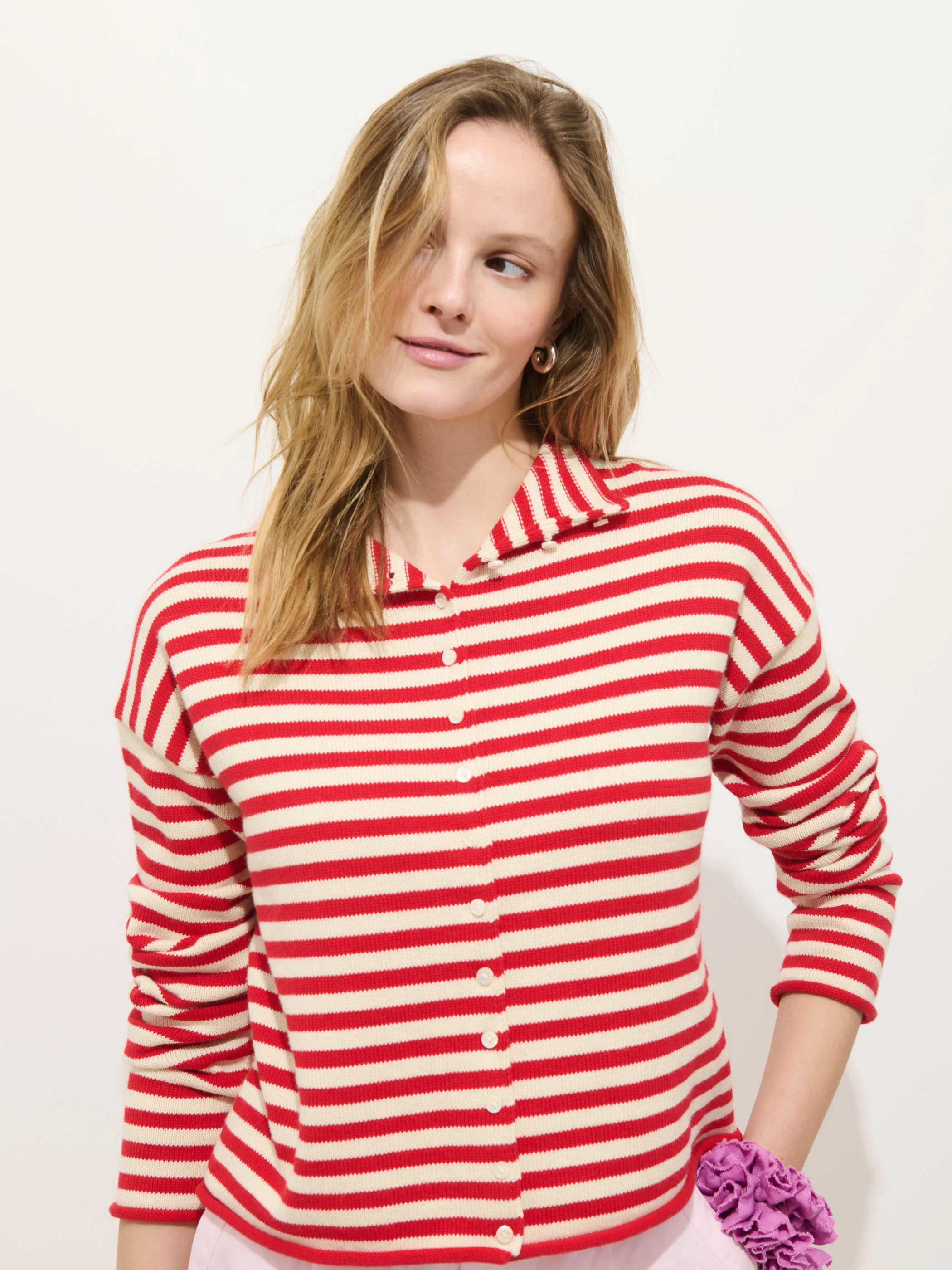 Taylor Striped Cardigan In Cotton Cashmere - Image 4