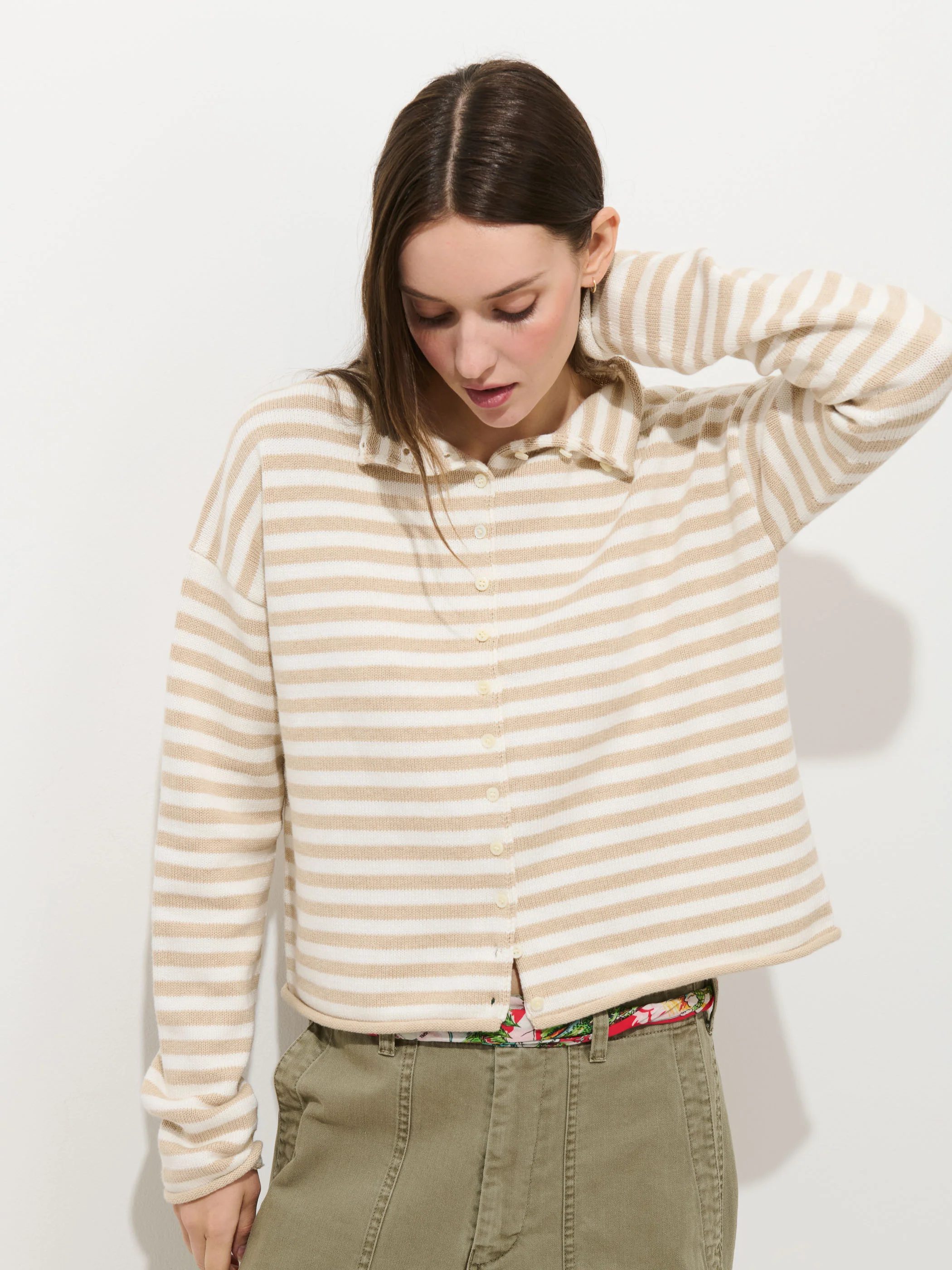 Taylor Striped Cardigan In Cotton Cashmere - Image 4