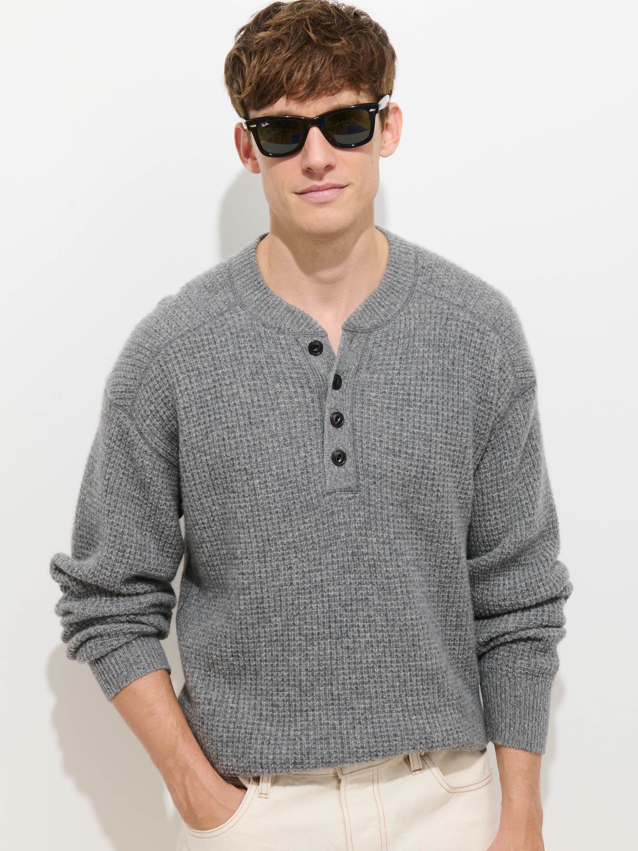 Waffle Henley In Cashmere - Image 3